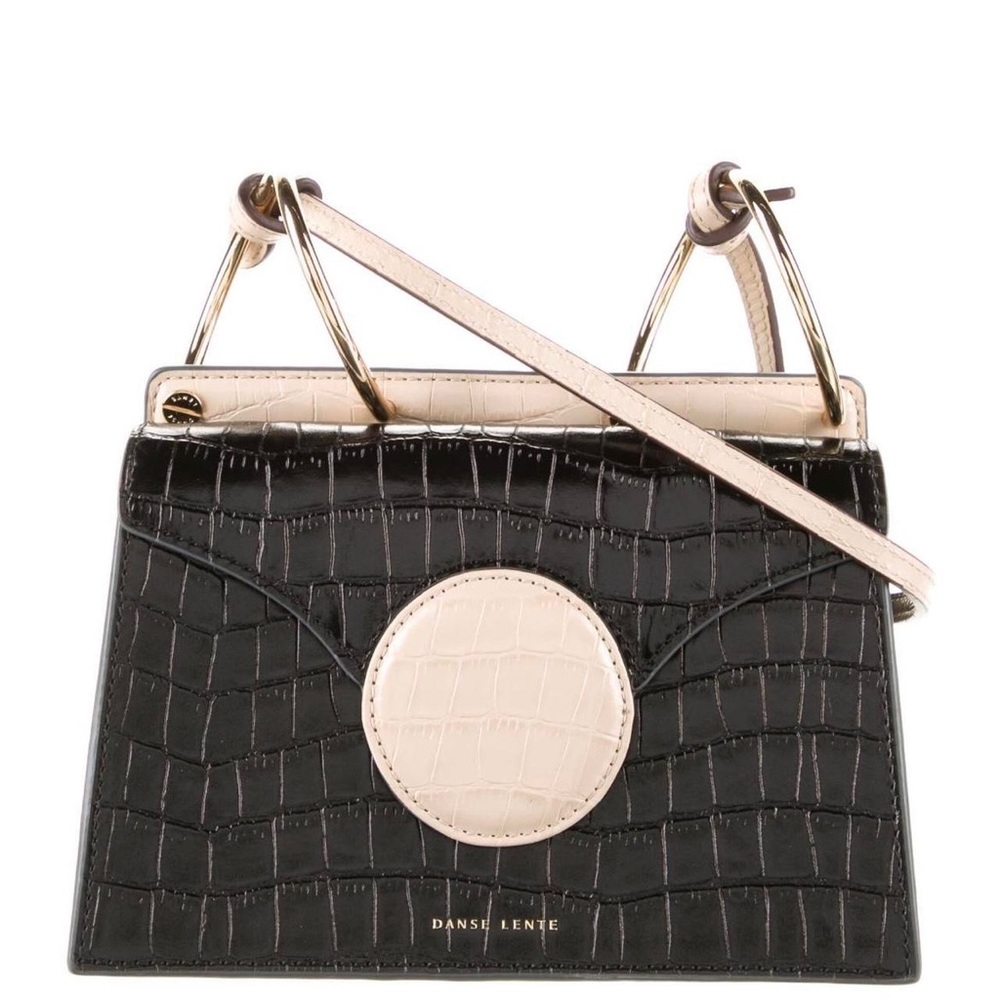 Danse Lente Mini Phoebe Accordion Croc-Embossed Leather Bag Tan/Black